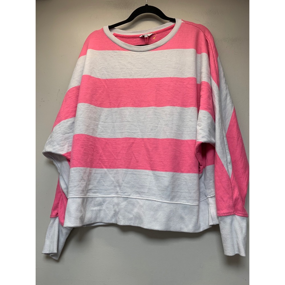 Crown & Ivy Sweatshirt Womens XL Pink White Striped Excellent Oversized Pullover